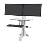 Ergotron WorkFit-S 33-349-211  Estación de Trabajo de Pie para Dos Monitores con Superficie de Trabajo y Bandeja de Teclado, Blanco