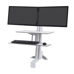 Ergotron WorkFit-S 33-349-211  Estación de Trabajo de Pie para Dos Monitores con Superficie de Trabajo y Bandeja de Teclado, Blanco